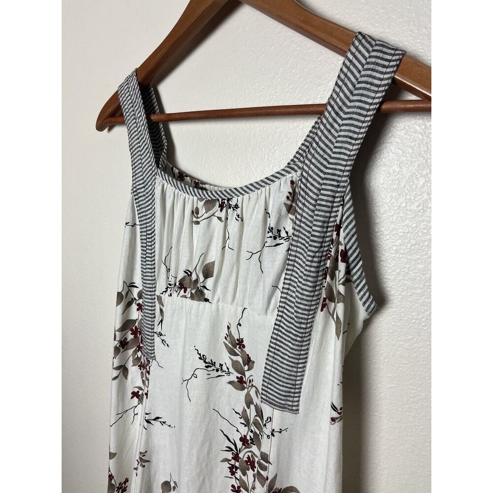 LA BLEND Size Medium Linen Blend White Floral Stripe Wide Strap Sleeveless Dress - Picture 5 of 9